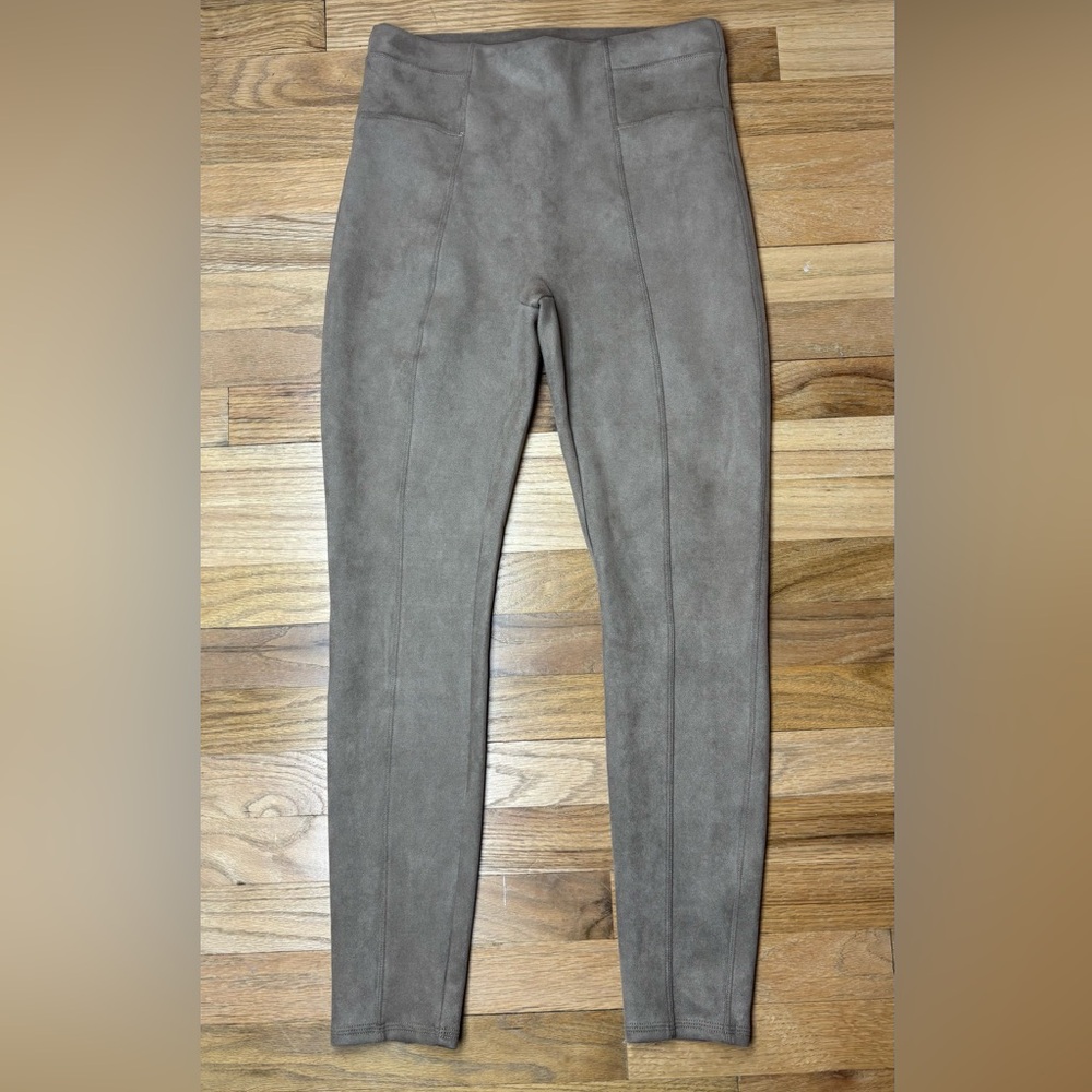 SPANX High Waist Faux Suede Leggings Medium Tan Stretchy Compression